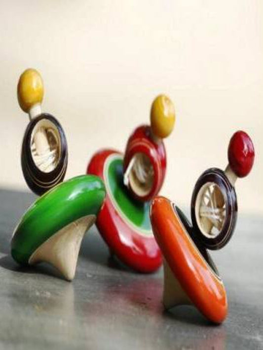 Channapatna Toys & Dolls Handcrafted Wooden Spinner 3 Tops By Sri Manjunath Toy's Factory