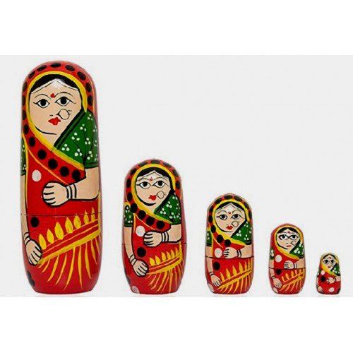 Traditional Hand Painted Wooden Channapatna Toys of Bride Dolls (Set of 5)