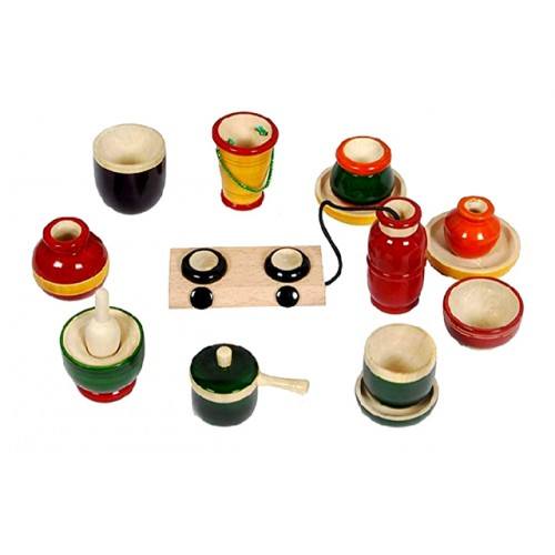 Traditional Channapatna Handmade Wooden Craft Kitchen Set Toys For Decoration & Playing Purpose