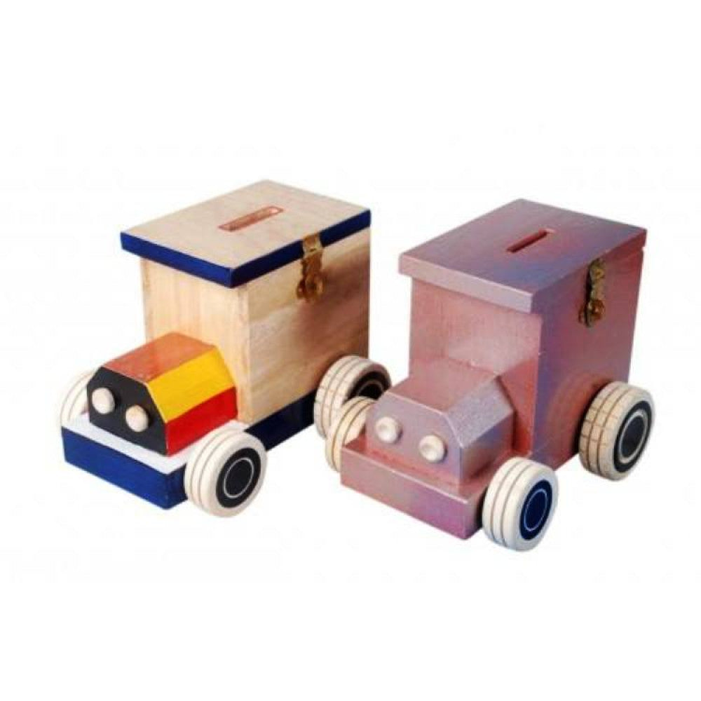 Channapatna Toys & Dolls Handcrafted Wooden Engine Piggy Bank Set Of 2