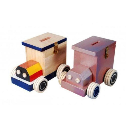 Channapatna Toys & Dolls Handcrafted Wooden Engine Piggy Bank Set Of 2