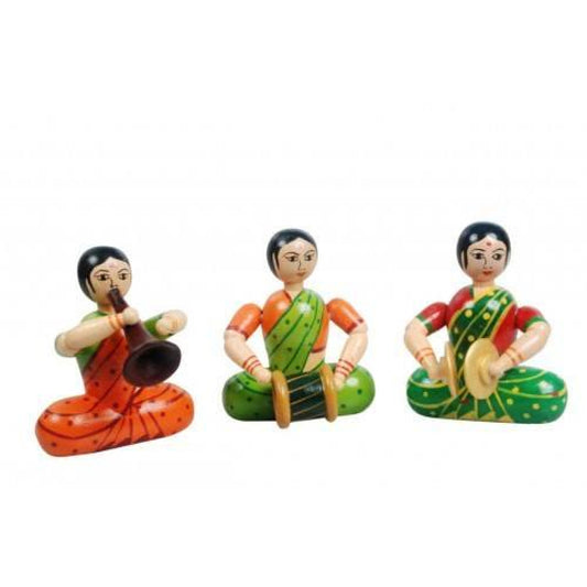 Channapatna Toys & Dolls Handcrafted Wooden Women Musician Set Of 3