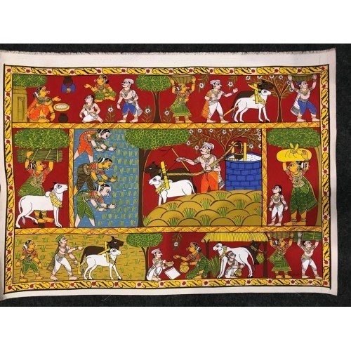 Handmade Cheriyal Painting Of Rural Life