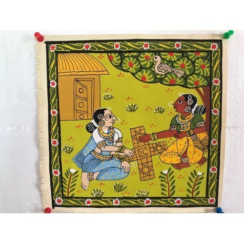 Handmade Cheriyal Painting Two Village Women Playing Game