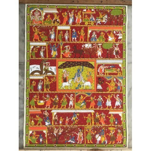 Handmade Cheriyal Painting Of Lord Krishna Life Story