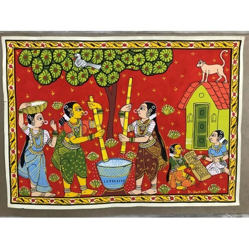 Handmade Cheriyal Painting Village Women Daily life