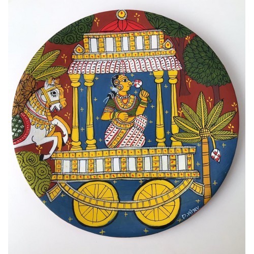Indian Folkart Cheriyal Painting On Round Plate