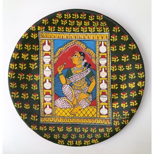 Authentic Wall Plate Cheriyal Painting Of A Woman