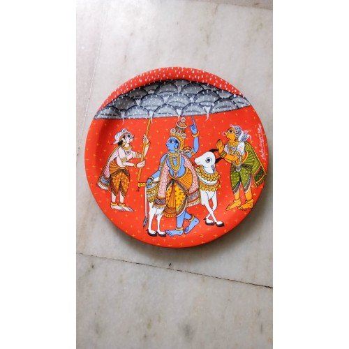 Handicraft Traditional Beautiful Cheriyal Painting Of Vivarana Giri Parvatam Lifting On Plate