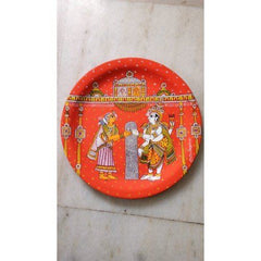 Handicraft Traditional Beautiful Cheriyal Painting Of Shiva Parvati Kalyanam On Plate