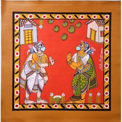 Handmade Traditional Beautiful Cheriyal Painting Of Covid19 Painting In Frame