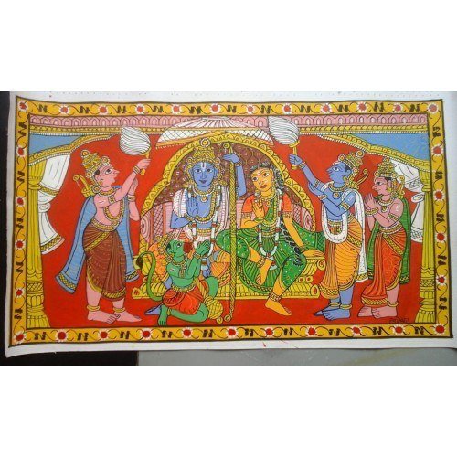 Handmade Beautiful Lord Ram Sita Darbaar Cheriyal Painting 8x14 inches By Pavan Cheriyal