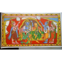 Handmade Beautiful Lord Ram Sita Darbaar Cheriyal Painting 8x14 inches By Pavan Cheriyal