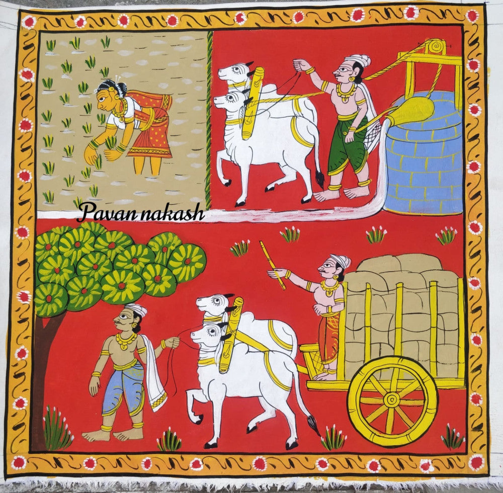 Cheriyal Painting village farming Theme with frame