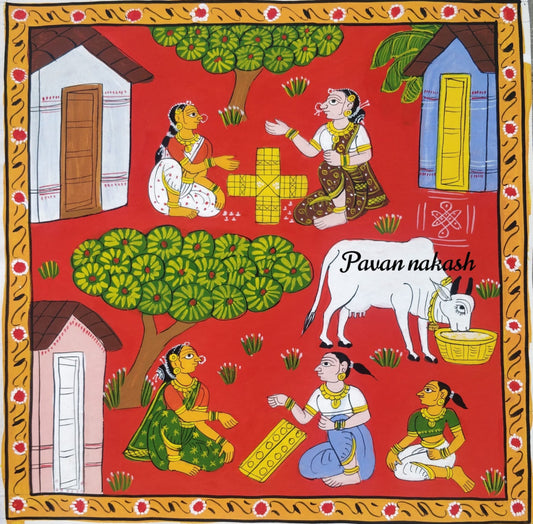 Cheriyal Painting village ladies fun Theme with frame