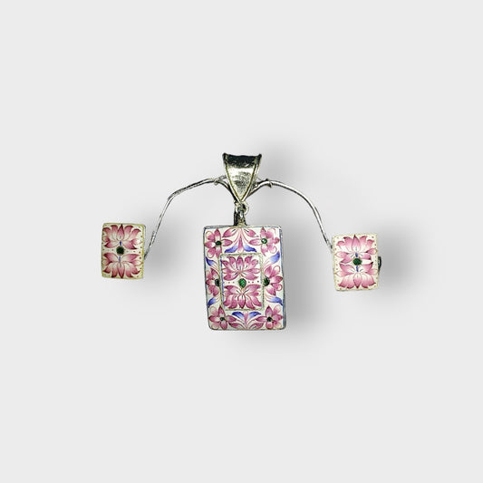 Classic Pendent & Earrings Set Meenakari Art