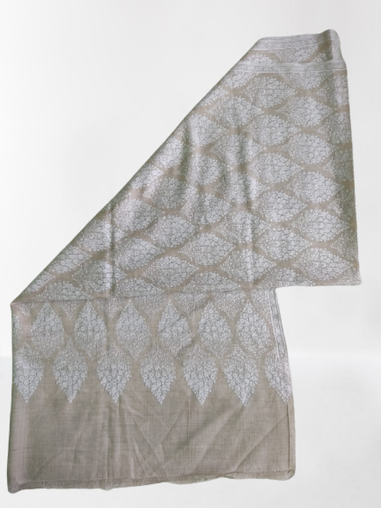 Classic White & Beige Leaf Design Kani shawl