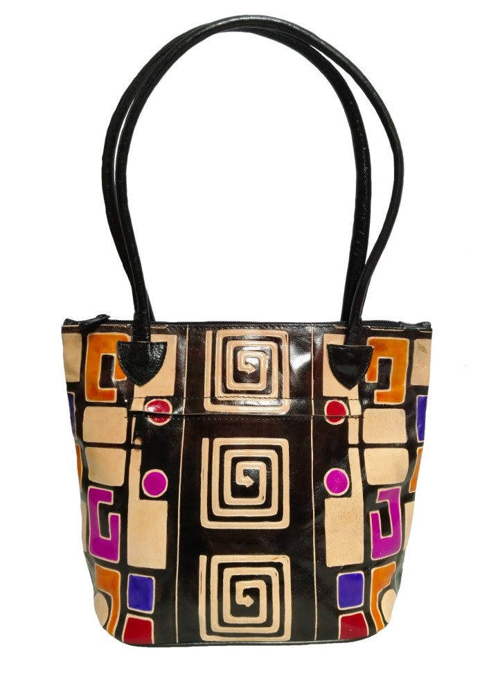 Classy Geometric Design Leather Handbag