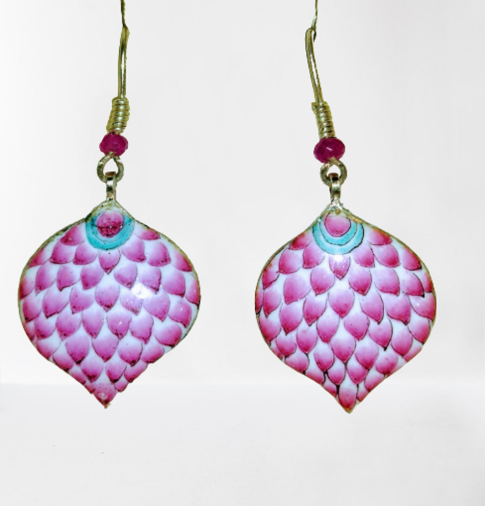 Classy Leaf Earrings Gulabi Meenakari Art