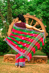 Classy Pink & Green Square Prints Kotpad Saree