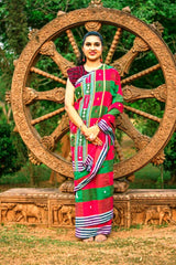 Classy Pink & Green Square Prints Kotpad Saree
