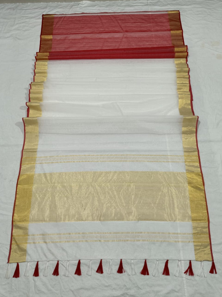 Classy White & Red Cotton Silk Saree