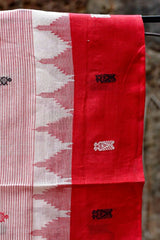 Classy White & Red Designer Prints Berhampur Saree