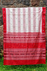 Classy White & Red Designer Prints Berhampur Saree