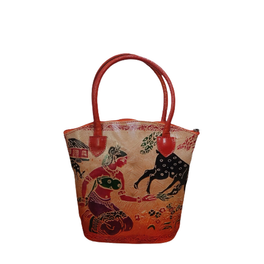Classy Women With Deer Design Leather Handbag