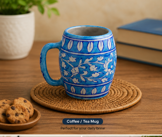 Handmade Beautiful Coffee Mug Blue Pottery Of Jaipur For Home Decor