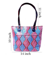 Colourful Blue & Pink Leather Handbag