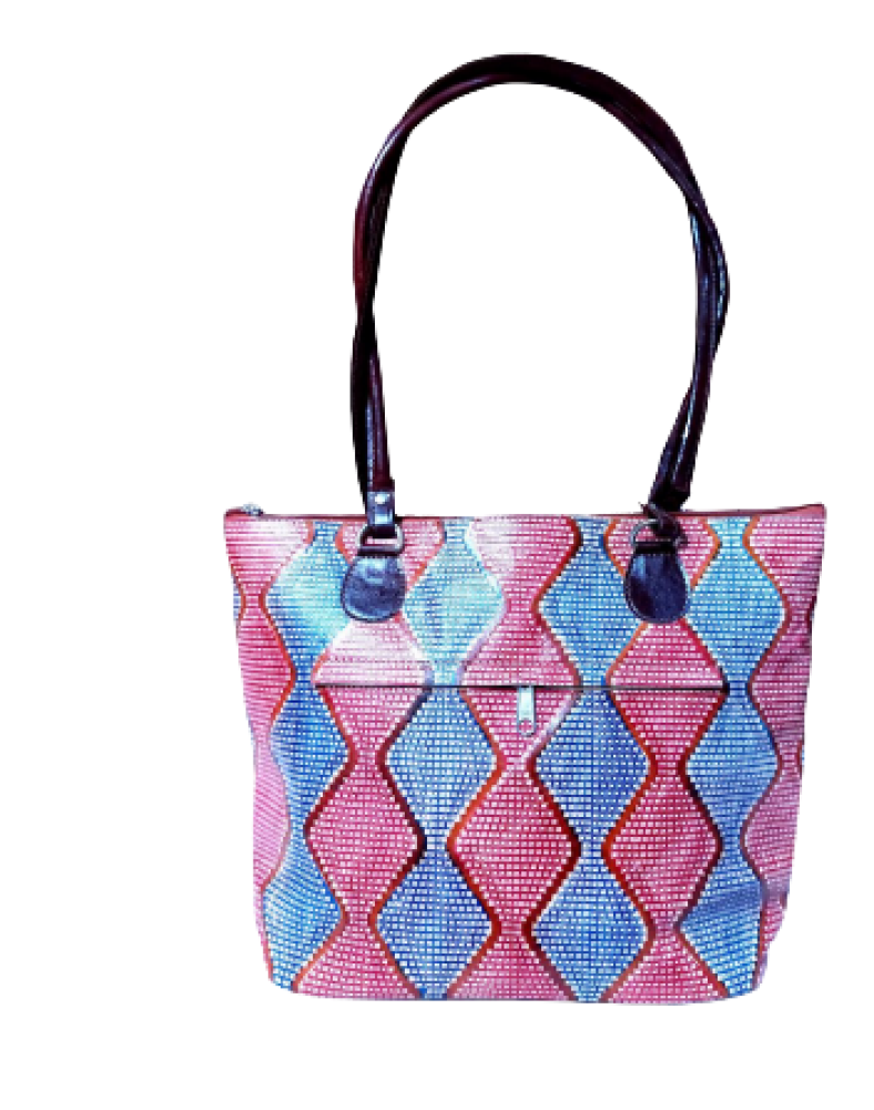 Colourful Blue & Pink Leather Handbag