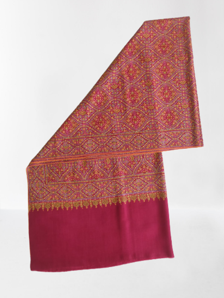 Colourful Dark Pink Designer Kani Shawl