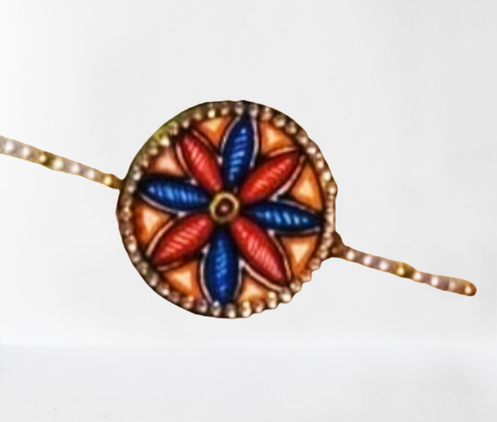 Colourful Flower Design Madhubani Rakhi