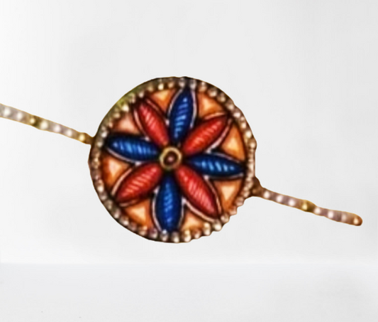 Colourful Flower Design Madhubani Rakhi