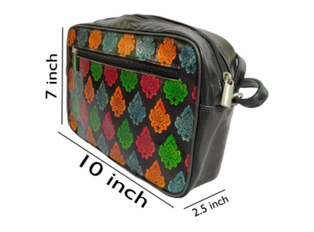 Colourful Grey Pouch Sling Leather Bag