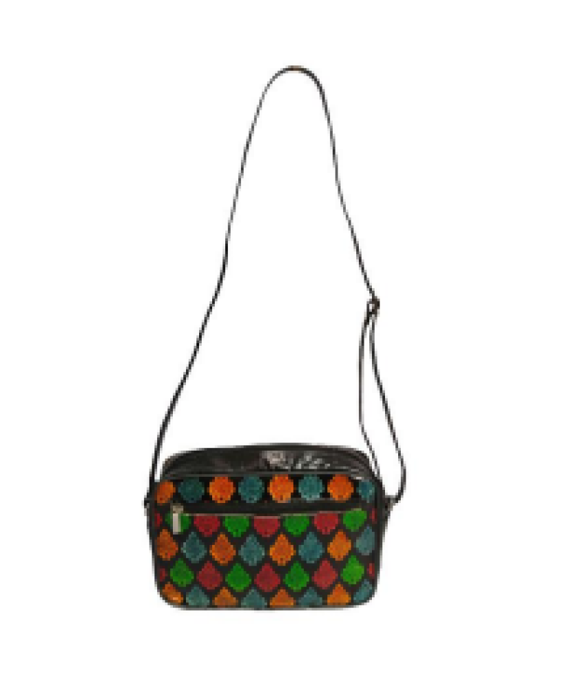 Colourful Grey Pouch Sling Leather Bag