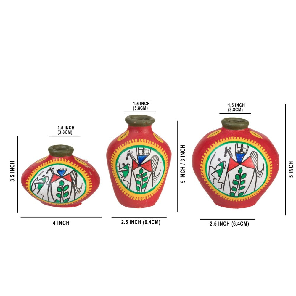 Colourful pattern Terracota Vase set of 3