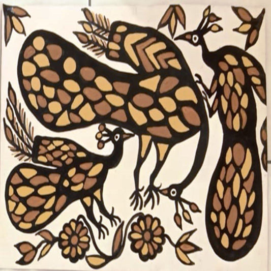 Colourful Peacock Family Khovar Painting