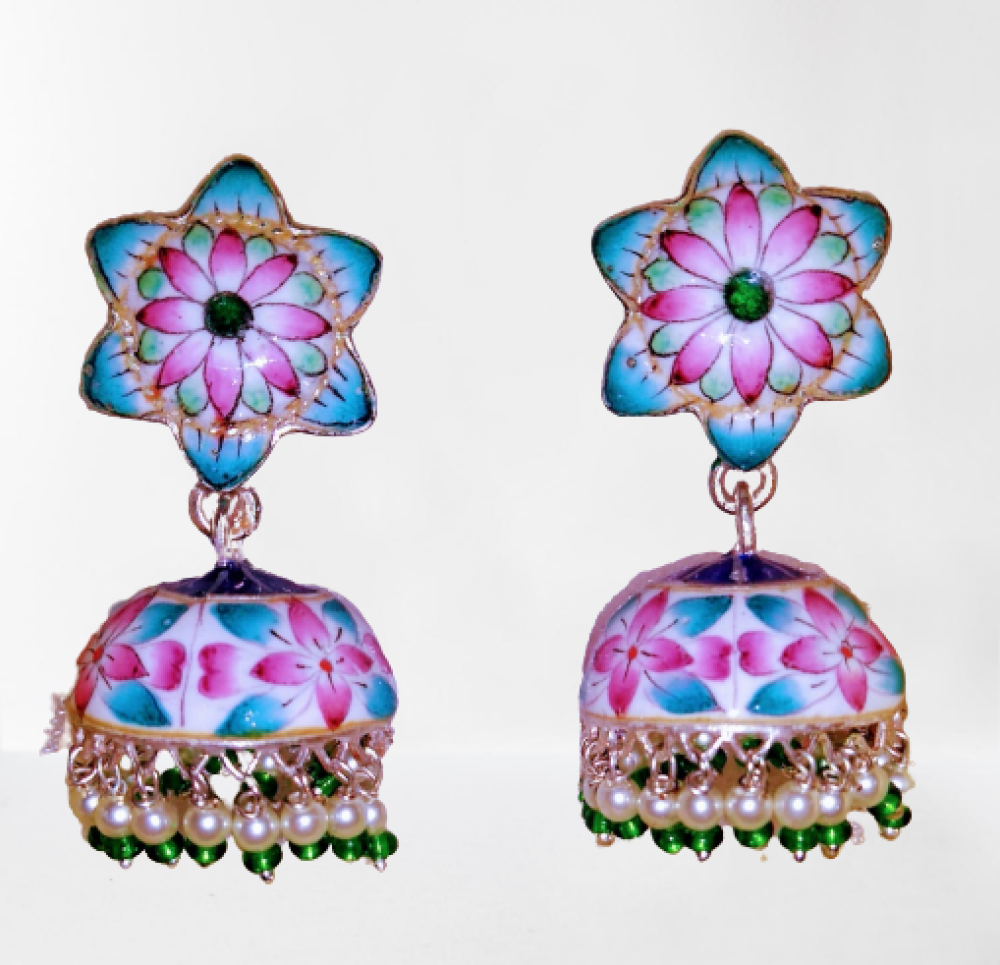 Colourful Pink Jumkas Meenakari Art