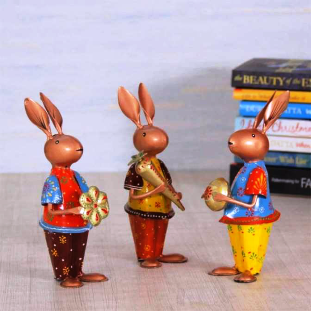 Al Rabbit Figurine Shop –Colourful rabbits Figurines Set Of 3 - GI Heritage– My Store