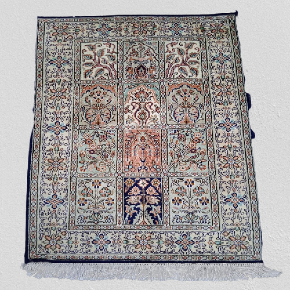 Colourful White & Blue Hand Knotted Carpet 16/16 Knots