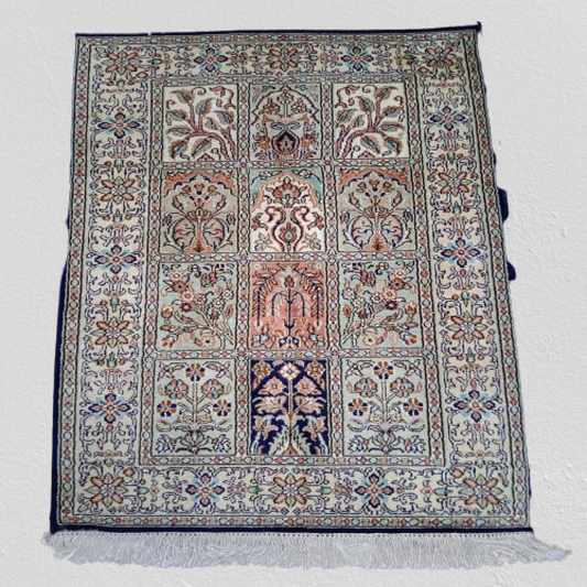 Colourful White & Blue Hand Knotted Carpet 16/16 Knots