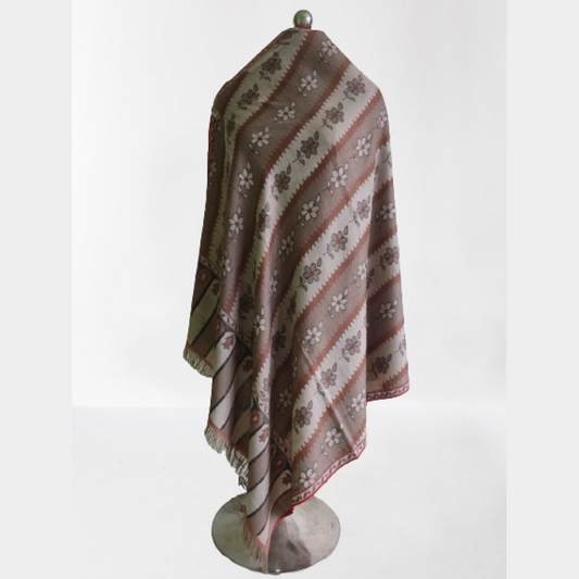 Cream & Brown Stripes Floral Design Kani Shawl