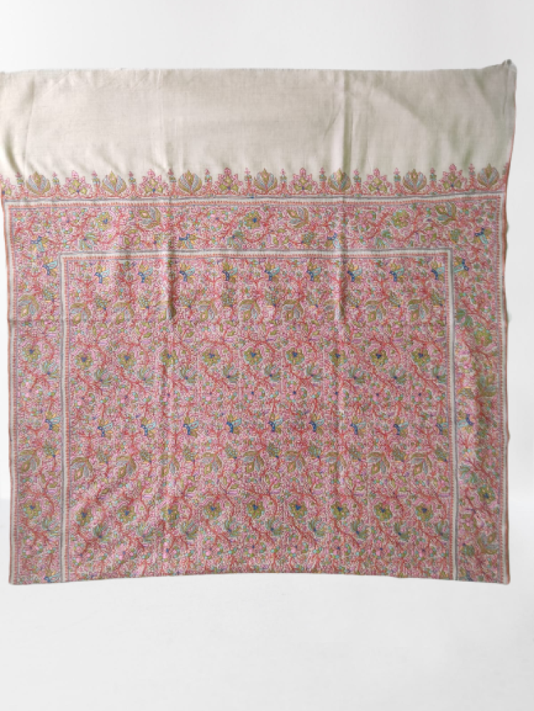 Cream & Pink Floral Designs Kani Shawl