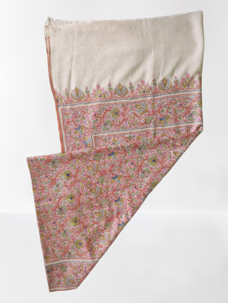 Cream & Pink Floral Designs Kani Shawl