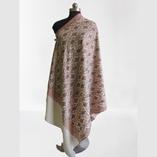 Cream & Pink Floral Prints Kani Shawl