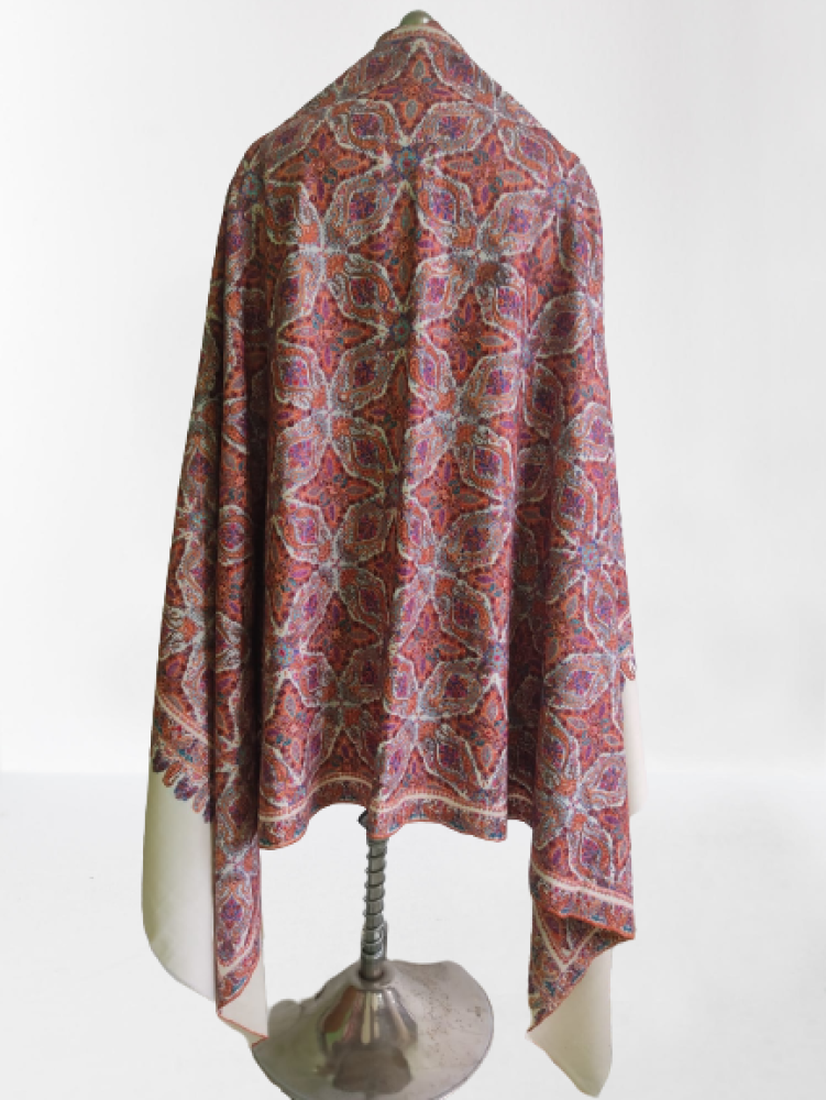 Cream With Magenta Designer Kani Shawl