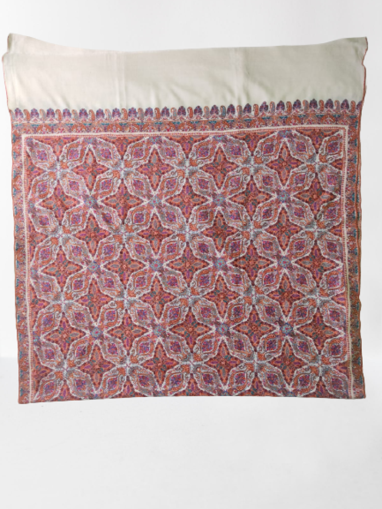 Cream With Magenta Designer Kani Shawl