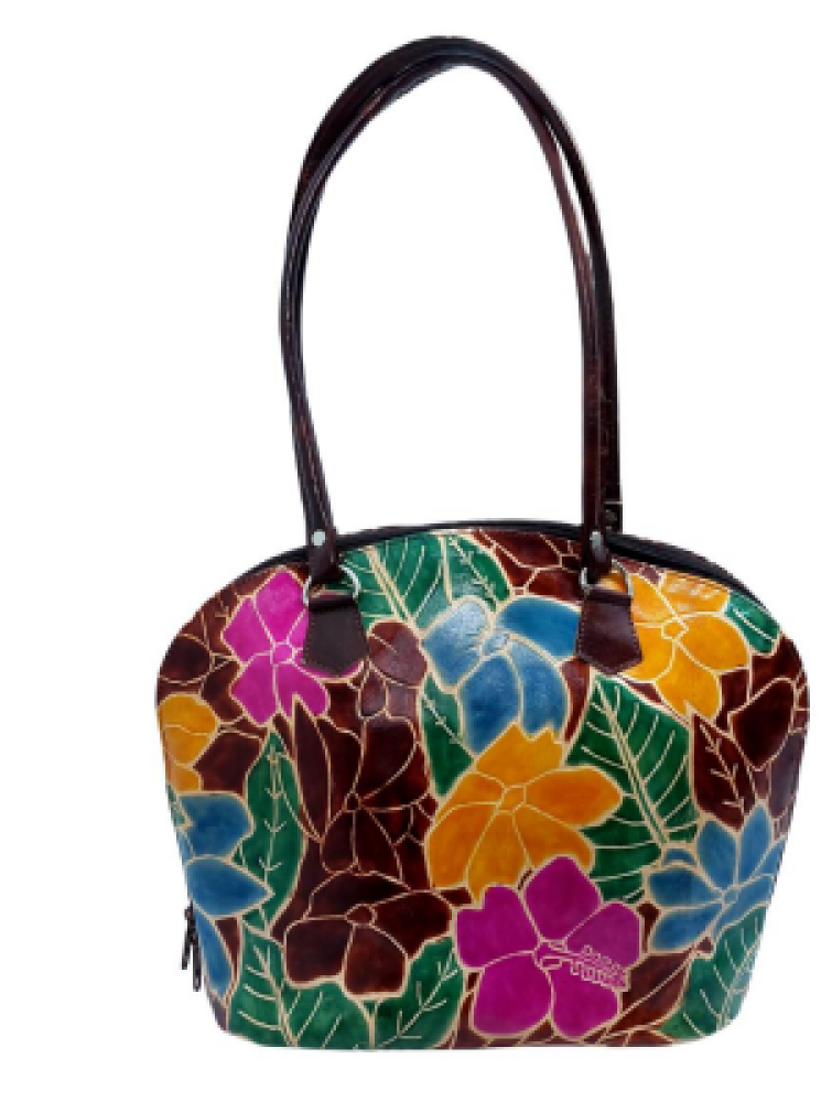 D Shape Flower Prints Shoulder Leather Bag